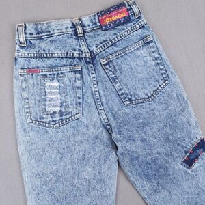 Jordache Jeans Girls 7/8 Blue Acid Wash Vintage 90s Patchwork Denim Retro Grunge